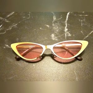 Fashion gold cat eye glasses, pink lenses